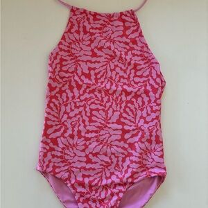 Girls Pink Halter-Style Patterned One-Piece Swimsuit DOUBLE SIDED!